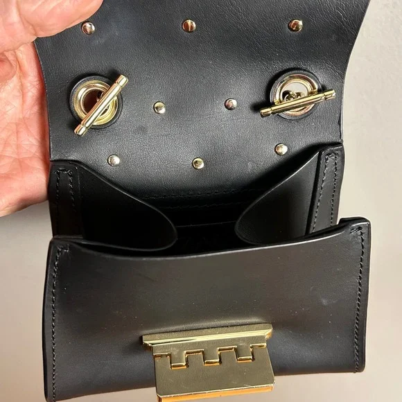 Whimsical Minimalist Zac Posen Black Eatha Mini bag Floral Chain Crossbody Y2K - Picture 13 of 15